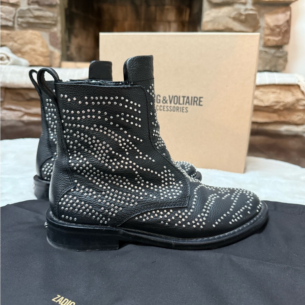Zadig & Voltaire Laureen Black Studded Ankle Boots - Picture 2 of 9